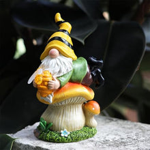 Load image into Gallery viewer, Garden Gnome with Mushroom, Lying on Mushroom Resin Lawn Gnome, Gnome Solar Lights Outdoor Garden, Holding Honey Jar Sculpture, Weatherproof Garden Figurine Outdoor for Garden Yard Lawn Patio
