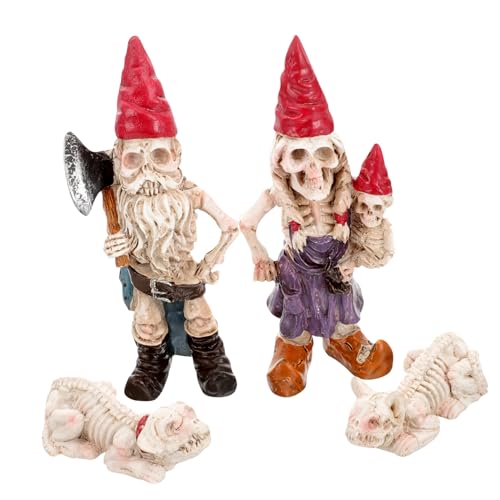 COSMEVIVI 1set Garden Gnome Skeleton Statue Resin Halloween Decoration for Outdoor and Indoor Use for Spooky Garden Micro-landscapes Gnome Figurine Lifelike Design Great for Halloween