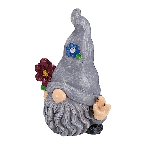 Happyyami Adorable Resin Garden Gnome Doll for Home Decor Handicraft Random Flowers for Room Office