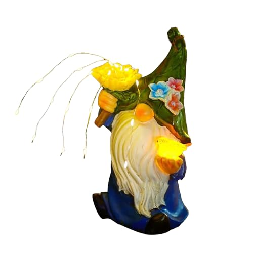 Solar Statues Garden Figurines, Resin Gnome Night Lamp, Weatherproof Outdoor Design, Strong and Decorative, for Lawn Patio Pathway Backyard Porch Housewarming Use, 9.5x5x4.25 Inches
