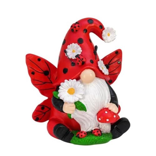 Itkcozcg Resins Lady Bird Gnomes Figure Sculpture Colorful Swedish Tomte With Small Flower Mushroom Figurine Ornament For Garden Resins Figurine