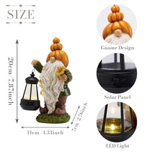 Load image into Gallery viewer, TERESA&#39;S COLLECTIONS Outdoor Fall Decor Garden Gnomes with Solar Lights for Outside, Garden Statues Resin Fall Decorations for Home Porch, Halloween Pumpkin Decor for Autumn, Thanksgiving Gift, 7.9&quot;
