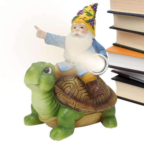Turtle Solar Lights Outdoor Garden - Solar Turtle Statue Light with Gnome - Waterproof Tortoise Sculpture for Outdoor Patio Garden Balcony Poolside