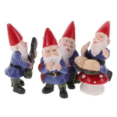 ULTECHNOVO 4pcs Mini Music Band Gnome Statues Wear Resistant Gnome Dolls for Garden Patio Home Decor Delicate Decorative for Christmas Special Occasions