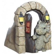 Load image into Gallery viewer, SHOWFEICAT Dragon Garden Ornament Resin Craft Ornament Statue Fairy Door Yard Art Outdoor and Garden Solar Light Luminous Sand Open Door Dragon Wall Statue Outdoors Decor (Open The Door)
