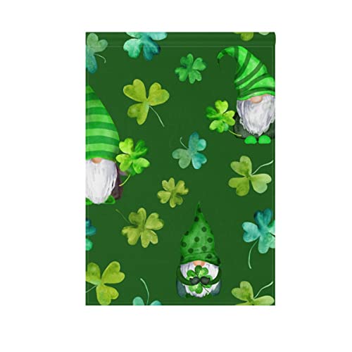 St Patrick Day Gnomes Lucky Four Double Sided Large Garden Flag for Outside Yard Decor 28 x 40 Inch