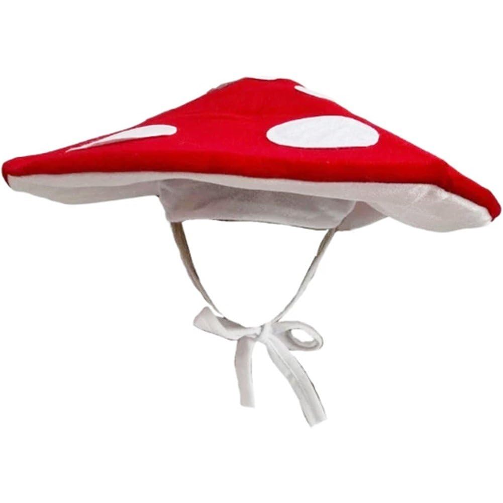 Tsffae Red Mushroom Hat Beret Costume Party Ornaments Head Decoration Plant Cap Funny Novelty Hat Fancy Dress Accessory for Women Girls