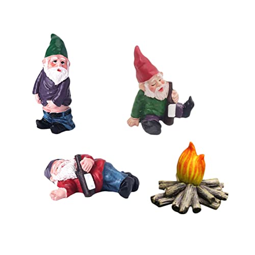 Sosoport 4pcs Miniature Dwarf Decor Resin Gnome Figurines for Garden Cute Landscape Adornments for Lawn Flower Pots and Home Decoration