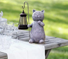 Load image into Gallery viewer, Solar Cat Statue Garden Ornament with Lantern - Weatherproof Outdoor Grey Figurine for Patio, Balcony, Fairy Gardens | 19.5cm Unique Gift for Women/Men/Mum (Birthday, Christmas)
