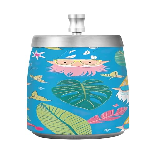Hawaiian Gnome Cigarette Butt Bucket, Stainless Steel Ashtray with Lid, Ashtray Outside