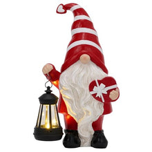 Load image into Gallery viewer, TERESA&#39;S COLLECTIONS Resin Garden Gnome Holding Gift &amp; Lantern with Solar Lights, Valentine&#39;s Day Decor, Red, 12&quot;
