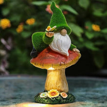 Load image into Gallery viewer, Hbbgdiy Waterproof Resin Solar Garden Gnome Decoration, Funny Garden Gnomes Climbing on Mushroom Statue, Outdoor Patio Lawn Yard Ornament Gift
