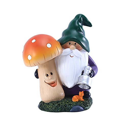 Storage Bag Garden Statue Outdoor Gnomes Holding Mushroom Figurine Built-in Solar Light Sculpture Decor For Patio Yard Art Ornament