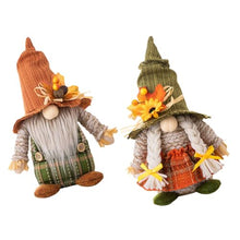 Load image into Gallery viewer, Cabilock 2pcs Decorative Gnome Dolls for Thanksgiving Knitted Fall Gnome Ornaments Maple Leaf Hats Harvest Festival Decor for Home and Garden
