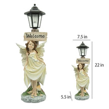 Load image into Gallery viewer, Garden Fairy Solar Light Welcome Sign, 22&quot; in Height, Decorative Outdoor Statue with Auto Light-Up Feature
