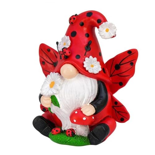 CHAKAE Resins Lady Bird Gnomes Statue Swedish Tomte Figurine Ornament For Garden Lawns Or Indoor Desktop Shelf Decoration Resins Gnomes Sculpture
