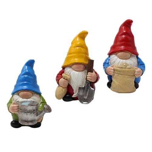 Happyyami 3pcs Resin Garden Gnome Statues Outdoor Fairy Garden Accessories for Yard Decor