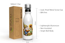 Load image into Gallery viewer, MAXIKIWI - Single Wall Water Drinking Bottle with Screw Cap, Non Insulated Lightweight Aluminium, BPA Free, Leak-Proof - Spring Garden Gnomes Theme 3-500ml
