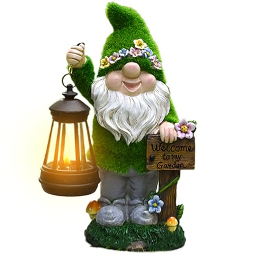 Solar Gnomes Decor, Garden Gnome Statue, Cute Outdoor Sculpture with Solar Lantern, 6.3x3.15x0.98 inches Yard Decoration, Ideal for Home, Lawn Inside, Family, Kids and Friends