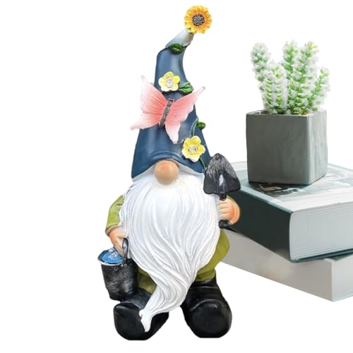 Gnome Garden Statue | Resin Gnome Figurine Dwarf Sculpture,Waterproof Dwarf Figurine with Solar LED Lights for Backyard Lawn Patio Porch Outside