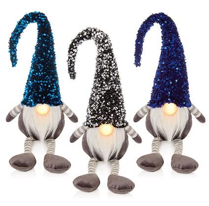 Premier Decorations Sequin Hat Swedish Gnome Gonk Christmas Ornament With LED Nose - Assorted Colours PICKED AT RANDOM