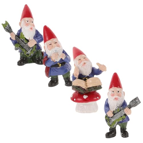Ciieeo 4pcs Miniature Gnome Music Band Sculpture Set Creative Desktop Gnome Dolls for Home Decor Christmas Style Garden Ornaments for Outdoor Patio and Decoration
