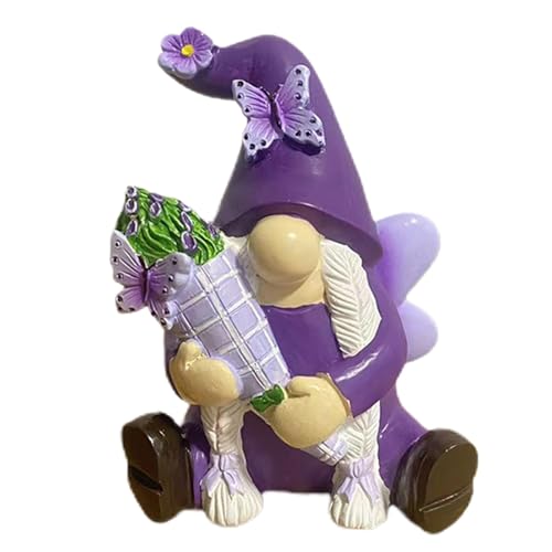 Gnome Ornament, Purple Gnomes Decorations, Gnome Garden Statue, Whimsical Garden Figurines, Male and Female Gnome Statues, Desktop Violet Gnomes Figurine Decor for Patio, Desk, Shelf