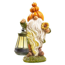Load image into Gallery viewer, TERESA&#39;S COLLECTIONS Outdoor Fall Decor Garden Gnomes with Solar Lights for Outside, Garden Statues Resin Fall Decorations for Home Porch, Halloween Pumpkin Decor for Autumn, Thanksgiving Gift, 7.9&quot;
