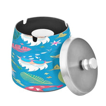 Load image into Gallery viewer, Hawaiian Gnome Cigarette Butt Bucket, Stainless Steel Ashtray with Lid, Ashtray Outside
