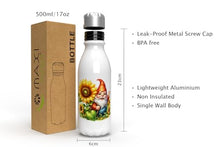 Load image into Gallery viewer, MAXIKIWI - Single Wall Water Drinking Bottle with Screw Cap, Non Insulated Lightweight Aluminium, BPA Free, Leak-Proof - Spring Garden Gnomes Theme 1-500ml
