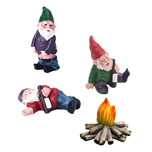 MERRYHAPY 4pcs Miniature Dwarf Adornments Resin Garden Gnomes for Landscape Decor Unique Dwarf Bonfire Figurines Realistic and Garden Decorations