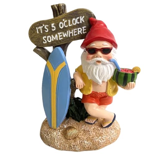 Gnome Figurines 6 Inch Cute & Funny Resin Gnome Statue Weather-Resistant Summer Gnomes Decorations for Yard, Garden, Beach, Gnome Gifts, Surf Garden Gnomes Gnome Statue Gnomes Decorations for Yard