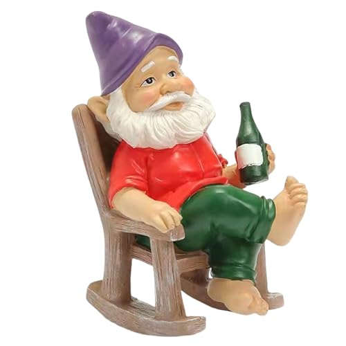 Xoeryoy Funny Garden Gnomes Decoration Statue Resin Rocking Chair Dwarf Ornament Mini Garden Gnome Statue Ornaments