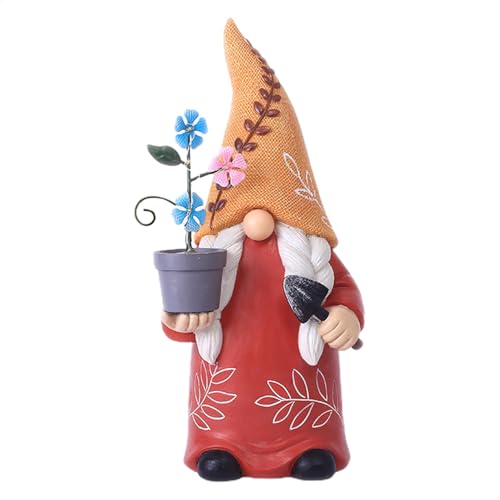 Solar Gnome, Creative Garden Gnome Dwarf Holding Flower Pot, Decorative Solar Light Sculpture, Faceless Outdoor Doll for Patio, Lawn, Yard, and Doorway Decor, 6.06x5.51x12.79 inch