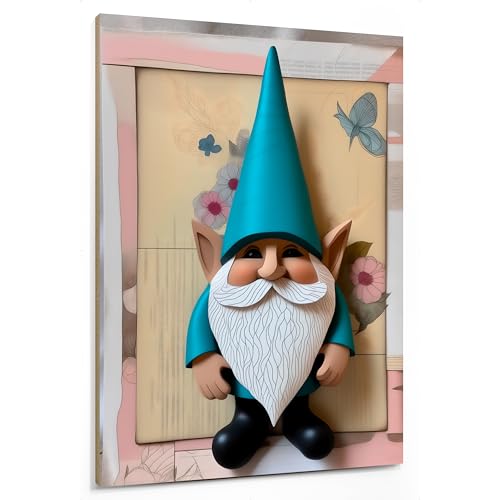 emmena - Small Gnome Painting - Vintage Collage Style - 18 x 24 cm