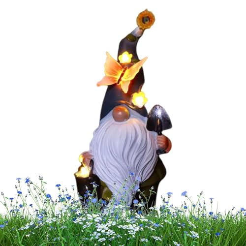 Solar Garden Gnomes, Outdoor Statue, Resin Sculptures 10.63x5.12x5.91 inches, Decorative Lighting Feature, Weatherproof Design, Light Accent, Patio Lawn Yard Backyard Décor
