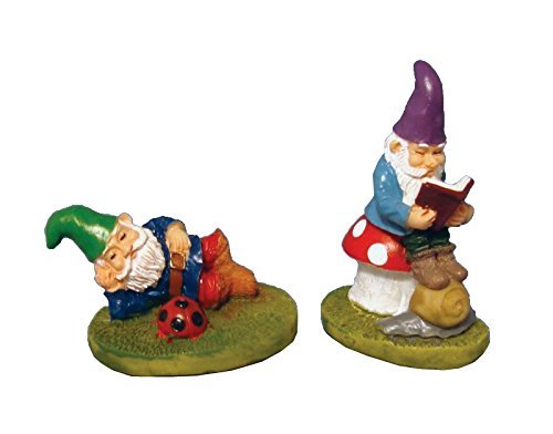 SET OF 2 FAIRY GARDEN MINIATURE LAZY GNOMES ONE IS SNOOZING THE OTHER READING