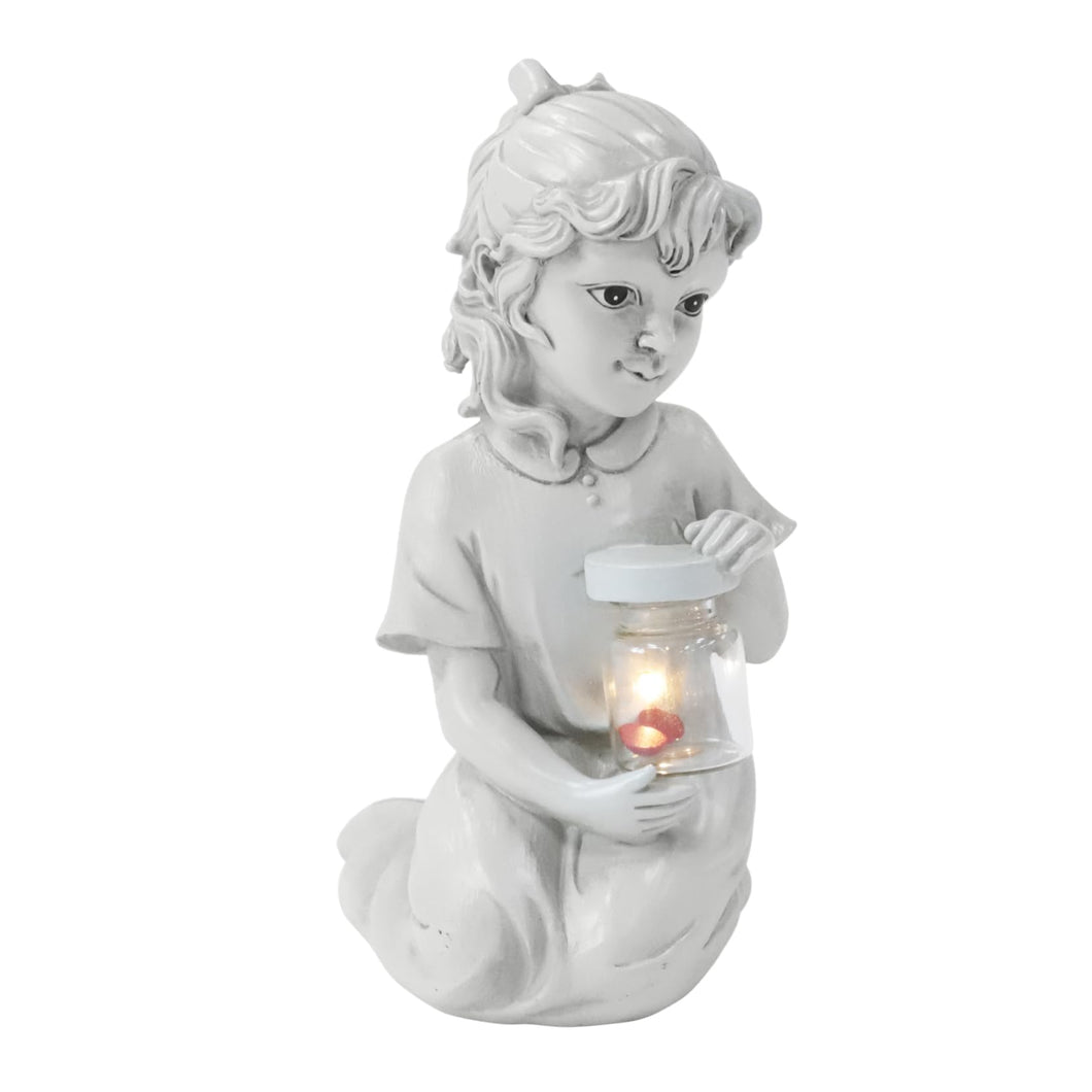 Happyyami Garden Decoration Resin Statue Solar-powered Garden Sculpture Outdoor Décorative Lighting Outdoor Ornament