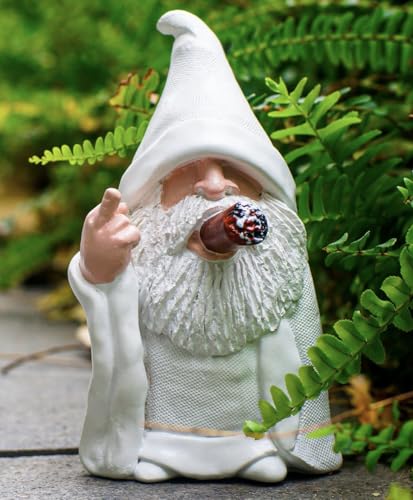 Middle Finger Decor Statue, 5.9in Naughty Smoking Wizard Dwarf- Funny Garden Gnomes Outdoor Decorations for Lawn Patio Yard Home Decor Easter Halloween