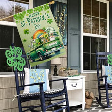 Load image into Gallery viewer, OPULANE Happy St Patricks Day House Flag 28x40 Inch Double Sided Lucky Clovers Shamrocks Gnome Rainbow Truck Outside Large Holiday Flag for Yard Outdoor Decoration
