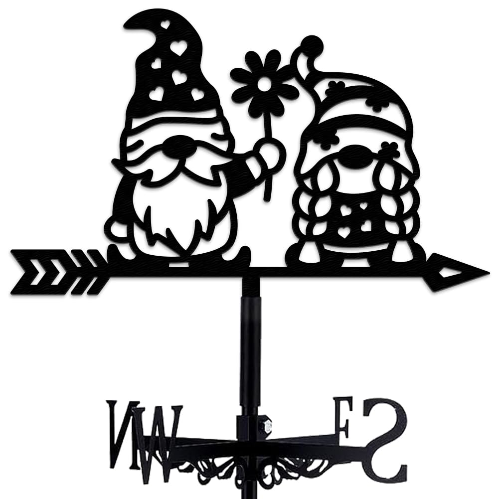 beinkmake Gnomes in Love Weathervane Metal Wind Vane Cute Flower Garden Decoration Direction Indicator Stake Mount Ornament for Farmhouse Yard Roof Outdoor