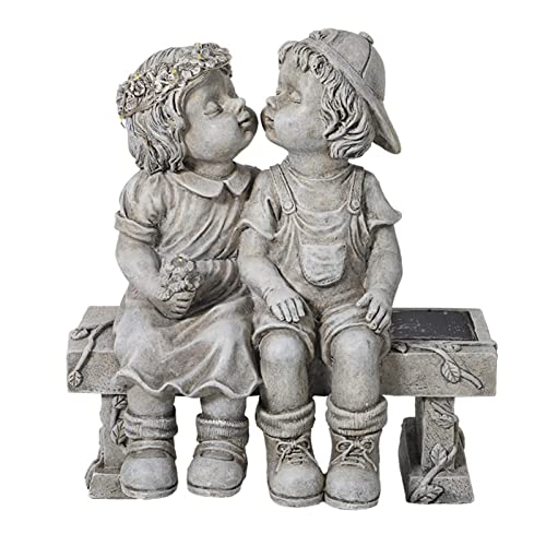 PacuM Angel Sculpture with Flower Solar Lights Boy and Girl Statue Garden Indoor Outdoor Waterproof Resin Ornament Lamp for Outside Fairy Lawn Flowerbed