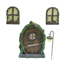 Load image into Gallery viewer, Jetcloud Mini Fairy Door for Tree, Home Miniature Window and Door with Fairy Lamp Glow In Dark Creative Garden Sculpture for Trees Decoration Garden Lawn Ornament
