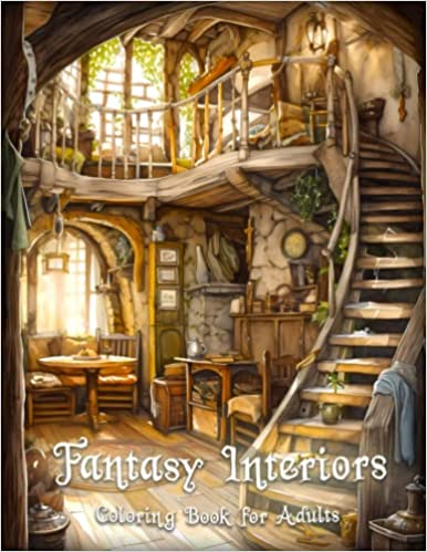Fantasy Interiors: A Stress-Relieving Coloring Book for Adults Featuring Fairy Cottages, Gnome Homes and Castles Paperback – 24 Mar. 2023