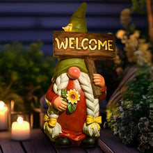 Load image into Gallery viewer, WONDHOME 22&quot; Solar Large Gnome Lady Garden Statue Big Female Gnome with Welcome Sign Outdoor Decor with LED Lights Home Porch Yard Patio Lawn Ornament Christmas Housewarming Gardening Gift

