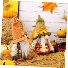 Load image into Gallery viewer, Cabilock 2pcs Decorative Gnome Dolls for Thanksgiving Knitted Fall Gnome Ornaments Maple Leaf Hats Harvest Festival Decor for Home and Garden
