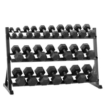 Load image into Gallery viewer, Equipped Gym - Weights Dumbbells Set With Horizontal 3 Tier Rack Stand. 2.5kg-30kg Pairs Cast Iron Gym Weights. Gym Equipment For Home And Commercial Use For Both Men And Women
