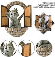Load image into Gallery viewer, Hxeilzge Courtyard Dragon Sculpture Wall Decoration,Lovely Resin Garden Dragon Statue,Little Dragon Meditating in Front of The Window Art Figurines Decor Ornaments for Patio Yard (Multi)
