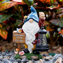 Load image into Gallery viewer, ZQQLITE Garden Gnome Statues Figurine Lights - Solar Powered Lighting Outdoor Decorations with Lantern &amp; Welcome Sign, Yard Art Lawn Ornaments for Porch Patio Balcony - Gnome Gifts for Women Mom
