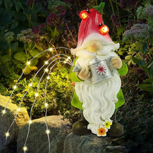 Load image into Gallery viewer, Joliyoou Solar Garden Statue Outdoor Decor, 10.2&quot; H Resin Gnome with Watering Can &amp; Solar Fairy Lights, Waterproof Standing Gnome Figurine for Lawn Yard Pathway Patio Front Door Decoration
